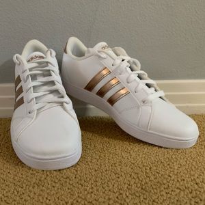 NEVER WORN white and rose gold adidas shoes!